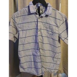 Fox Striped Button Up Shirt Youth Size XL Gray Blue